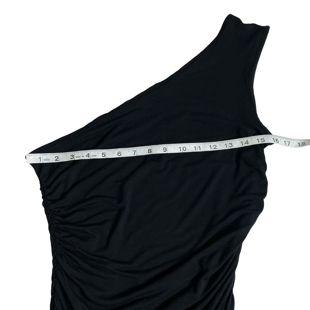 BCBGMAXAZRIA Top Womens M Black Fitted Bodycon Ruched Asymmetrical One Shoulder - Picture 10 of 11